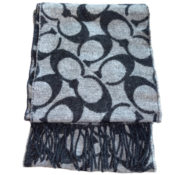 Coach Accessories - Coach Merino Wool Reversible Scarf Black & Gray
